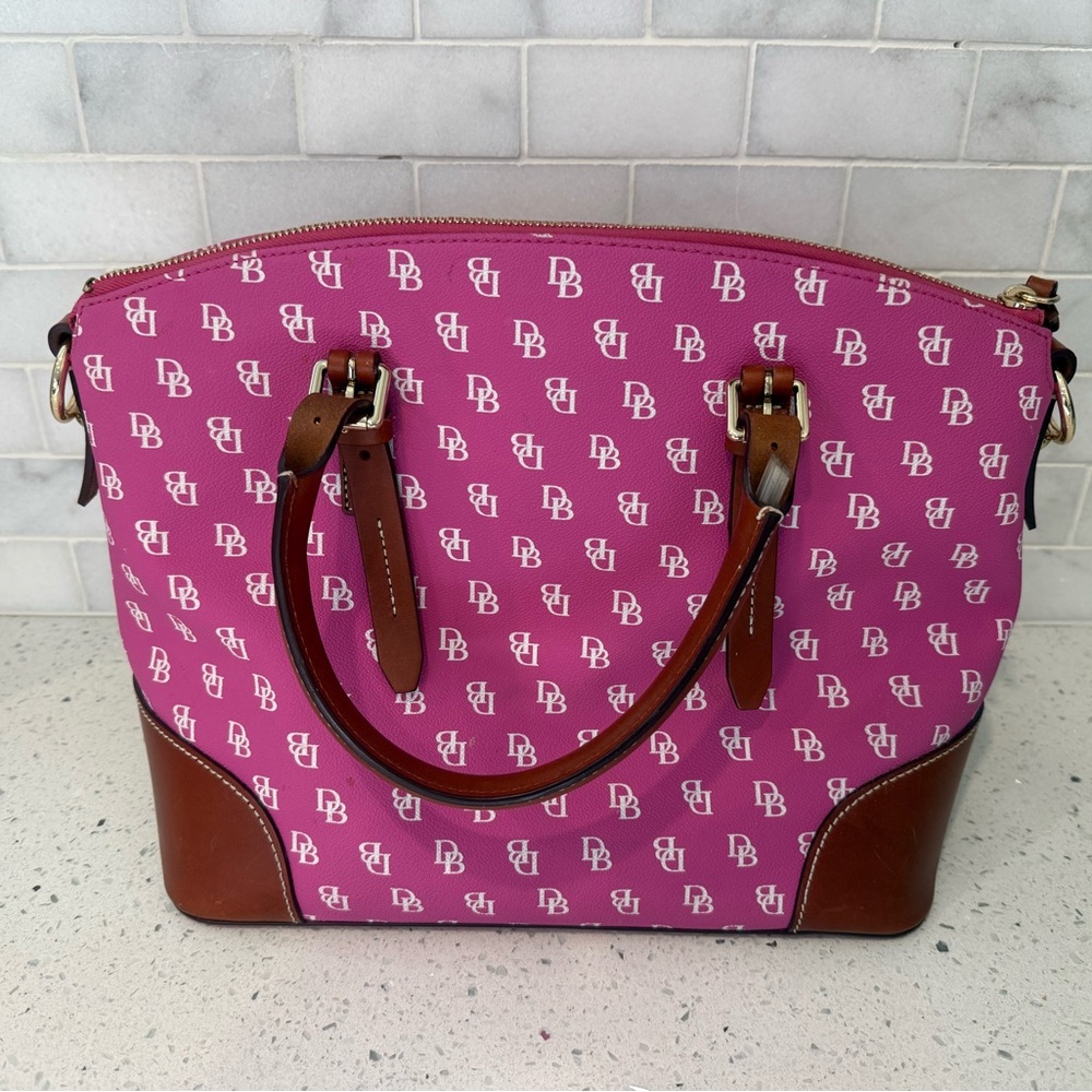 Dooney & Bourke Pink Tote with Brown Leather Trim - Picture 2 of 9